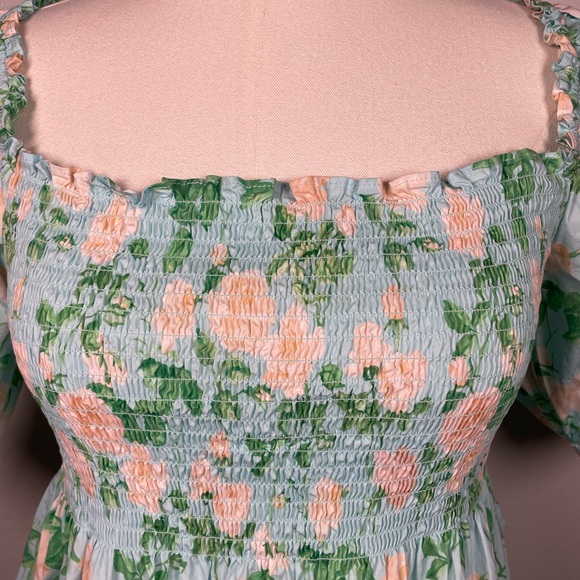 Hill House Athena Nap Dress Mini Puff Sleeve in Blue Roses Size M - Picture 12 of 14